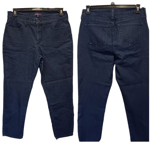 NYDJ Marilyn Straight Leg stretch Dark Navy Wash Jeans  Size 12 - Picture 1 of 9